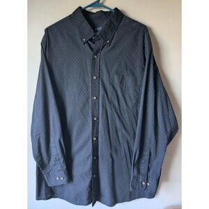 Harbor Bay Shirt Mens Size 1XL Black Blue‎ Dotted Button Up Long Sleeve Pocket